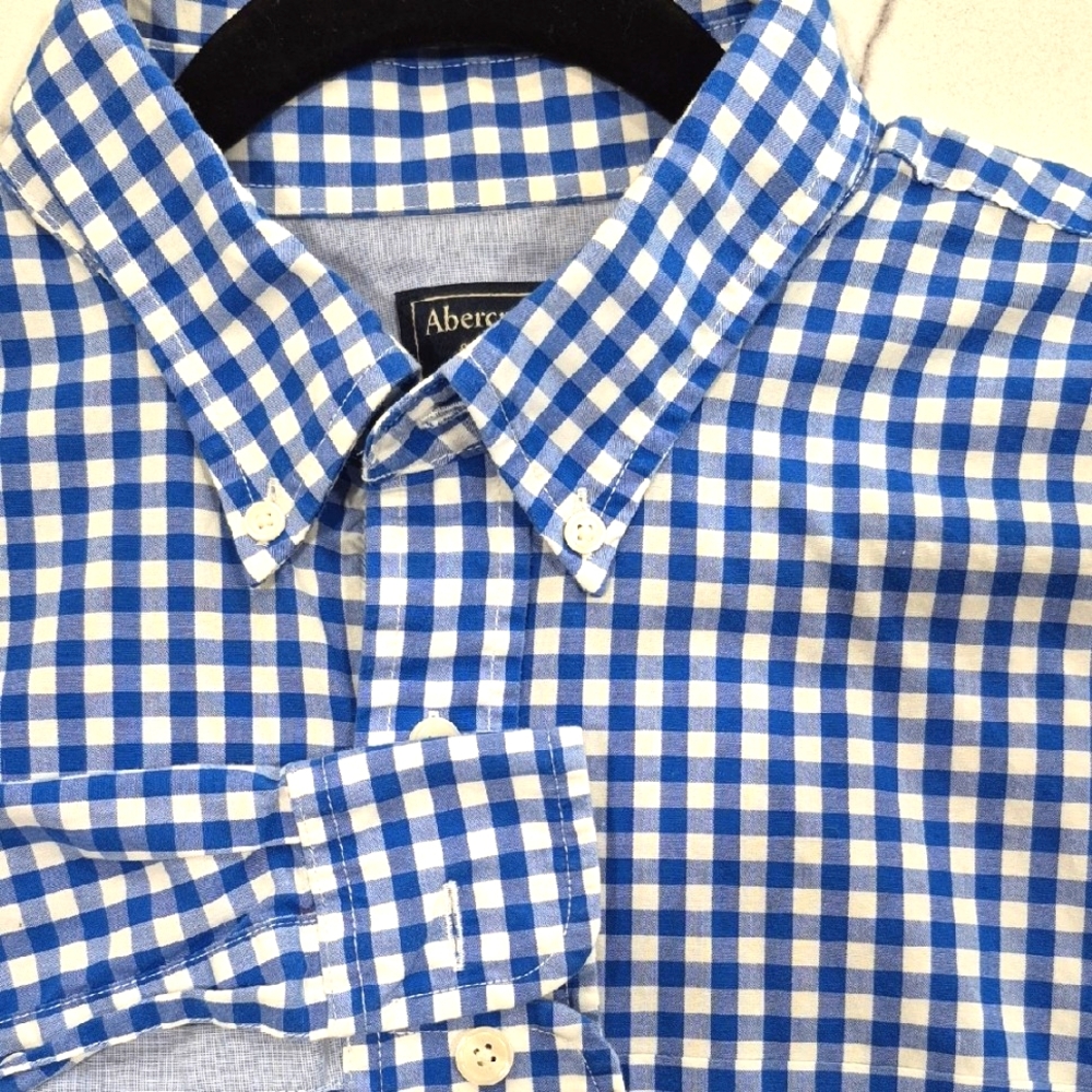 NWOT Abercrombie & Fitch Button Down Shirt, Royal Blue Gingham Plaid Check Large